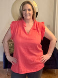 Coral BRODERIE ANGLAISE TRIM CHEESECLOTH BLOUSE