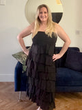 Black STRAPLESS COTTON RUFFLE DRESS