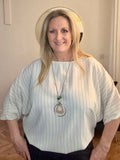 Beige NECKLACE PINSTRIPE BATWING BLOUSE
