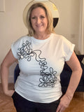 White SWIRL FLOWERS EMBROIDERY T-SHIRT