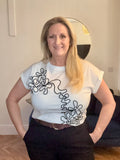 White SWIRL FLOWERS EMBROIDERY T-SHIRT