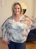 Stone DOUBLE V-NECK MESH BLOUSE
