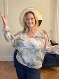 Stone DOUBLE V-NECK MESH BLOUSE