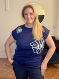 Navy FLOWER EMBROIDERY T-SHIRT