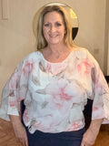 Pink FLORAL CHIFFON FRONT KNOT BLOUSE
