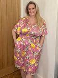 Pink LEMON PRINT GATHERED DRESS