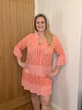Orange LACE CROCHET PATCH SMOCK DRESS