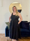 Black RIBBED TOP COMBINED MIDI DRESS