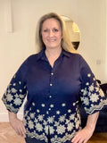 Navy Floral Embroidered Relaxed Blouse
