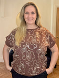 Brown Floral Embelished T-Shirt