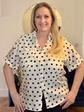 Beige Polka Dot Button Front Blouse