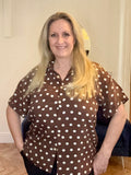 Brown Polka Dot Button Front Blouse