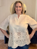 Beige Embroidered Floral Hem Blouse