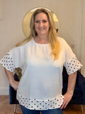 White Polka Dot Contrast Trim Tunic