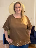 Brown Polka Dot Contrast Trim Tunic