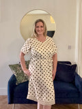 Beige Polka Dot Tie Waist Dress