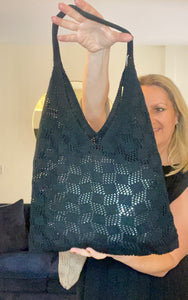 Bag Black Crochet Knitted Slouch Bag