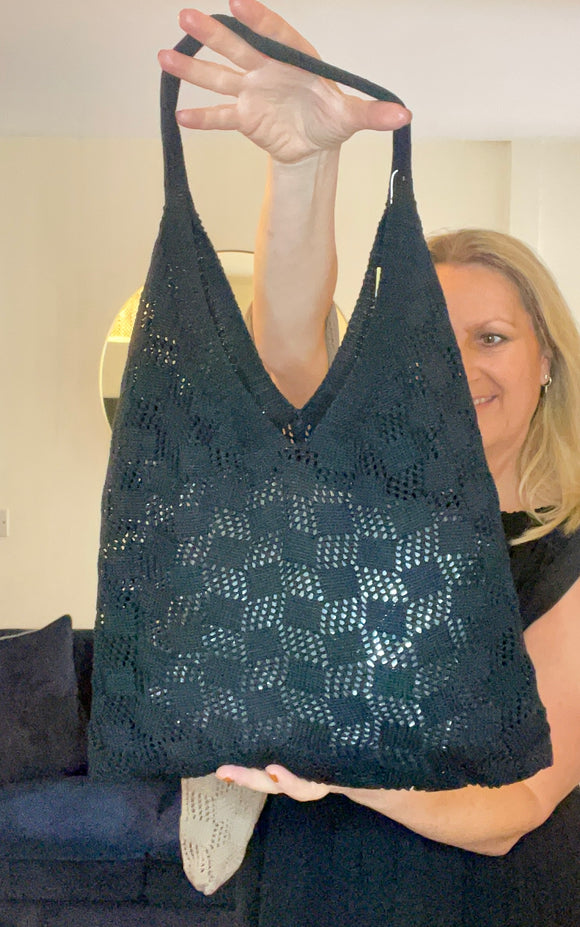 Bag Black Crochet Knitted Slouch Bag