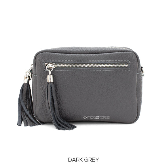 Bag Leather Tassle Dark Grey