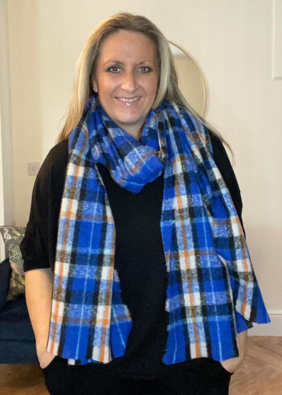 Chunky Scarf Royal Blue Tartan Scarf