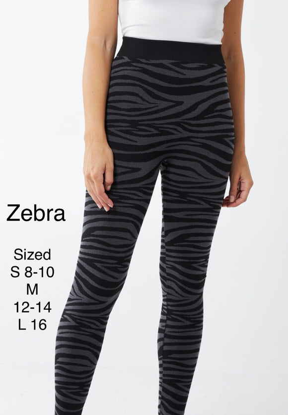 Zebra Fleece Lined Leggings
