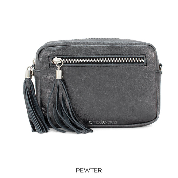 Bag Pewter Leather Tassle Bag